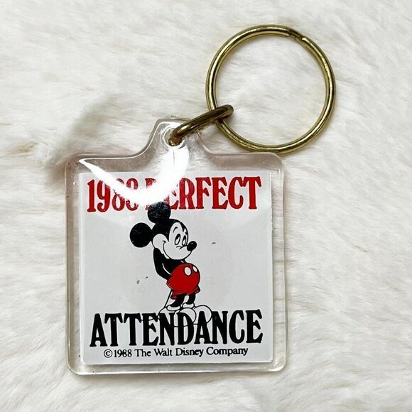 Vintage Disney 1988 Perfect Attendance Mickey Keychain - Picture 2 of 3